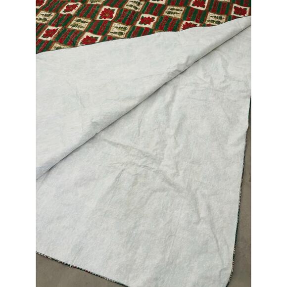 Vintage Vinyl Tablecloth Flannel Backed Christmas Tree Poinsettia Red Tan 98x60" - Picture 5 of 6